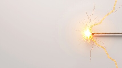 Electric spark emerging from a wire on a plain background.