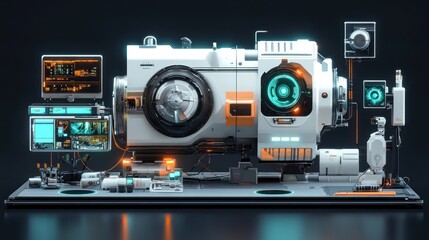 Futuristic mobile lab with displays