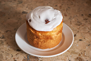 Freshly baked Easter pastries, sweet bakery products on a white plate. Easter pastries