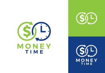 simple money hour logo. arrow growth business finance symbol vector design