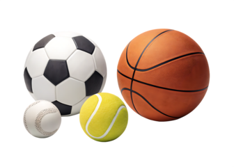 Set of sports balls isolated on white background as transparent. PNG