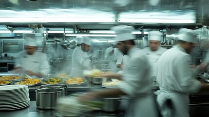 Busy Chefs Preparing Food in a Cruise Ship Kitchen