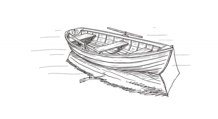 Hand drawn sketch of rowboat on water