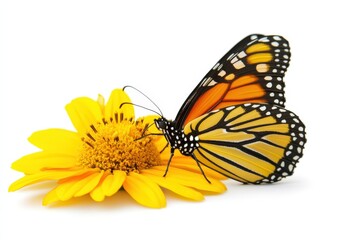 A lovely butterfly is gracefully flying in the air on a white background