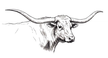 Longhorn cattle head illustration drawing