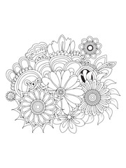 flowers coloring pages black and white illustration vector line art