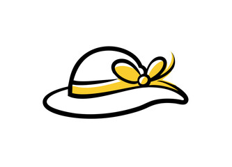 Yellow Ribboned Wide-Brimmed Hat Illustration Vector Icon