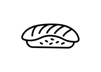 Minimalistic Line Drawing of Bread Loaf in Black and White Vector Icon