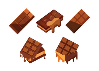 A delicious brown milk chocolate bar, a sweet candy food, is isolated on a white background