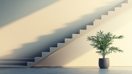 Modern Staircase Interior with Sunlight & Plant