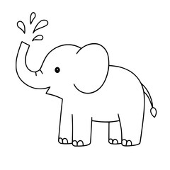 Cute elephant spraying water for a simple children's coloring book  