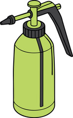 Bright green spray bottle, black nozzle and handle, pressure sprayer, gardening tool, household cleaner,