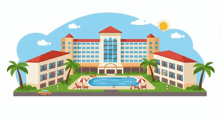Fototapeta premium Tropical resort complex illustration vacation rental