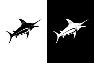 Marlin Fish Silhouette Vector Icon Black & White Background.