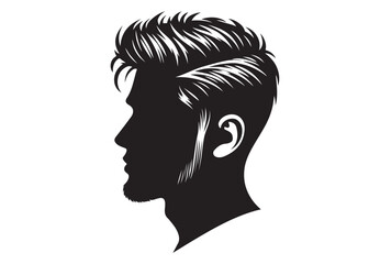 silhouette of a hairstyle logo silhouette, men hairstyle logo icon silhouette, bearded man head silhouette, black silhouette man haircut silhouette vector on white background