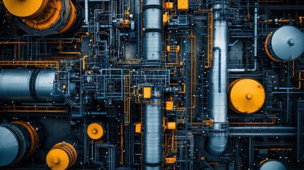 Industrial machinery complex, overhead view