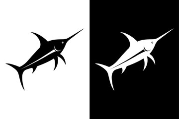 Marlin Fish Silhouette Vector Icon Black & White Background.