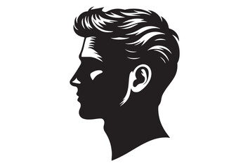 silhouette of a hairstyle logo silhouette, men hairstyle logo icon silhouette, bearded man head silhouette, black silhouette man haircut silhouette vector on white background