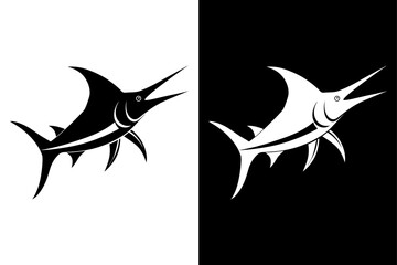 Marlin Fish Silhouette Vector Icon Black & White Background.