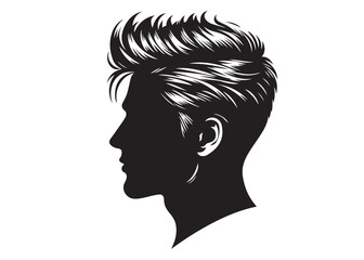silhouette of a hairstyle logo silhouette, men hairstyle logo icon silhouette, bearded man head silhouette, black silhouette man haircut silhouette vector on white background
