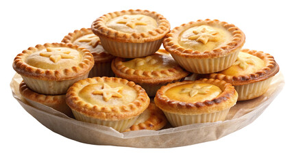 A tempting pile of golden brown individual pies on parchment paper
