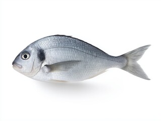 Fresh whole fish on a white background showcasing its scales and fins, perfect for culinary presentations and seafood dishes, healthy eating concept