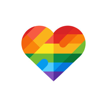 Puzzle Heart with Rainbow Colors isolated on transparent background