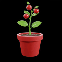 Obraz premium Tiny Treasures: A Potted Cherry Delight in Red Clay 