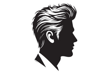 silhouette of a hairstyle logo silhouette, men hairstyle logo icon silhouette, bearded man head silhouette, black silhouette man haircut silhouette vector on white background