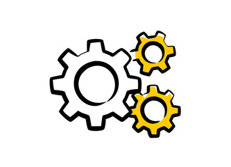 Vector Illustration of Three Gears in Black and Yellow Symbolizing Mechanical Engineering
