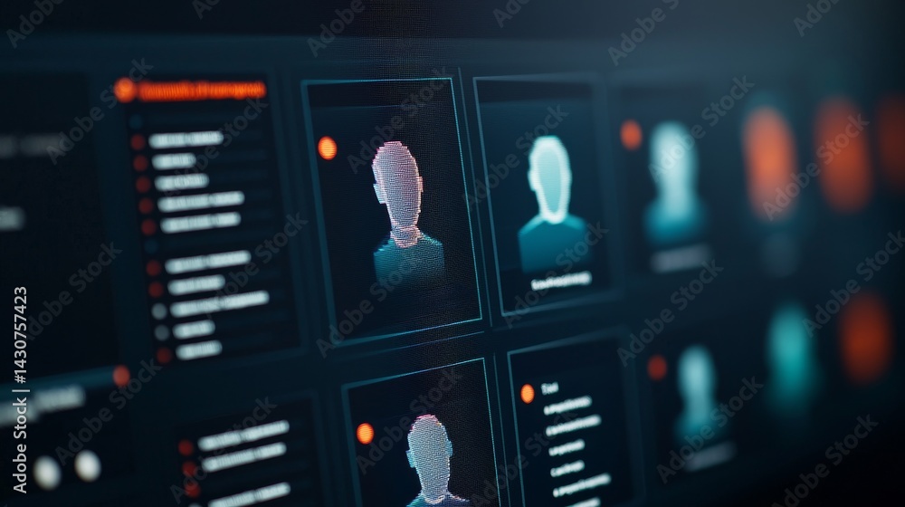 Poster digital interface displaying user profiles and information.