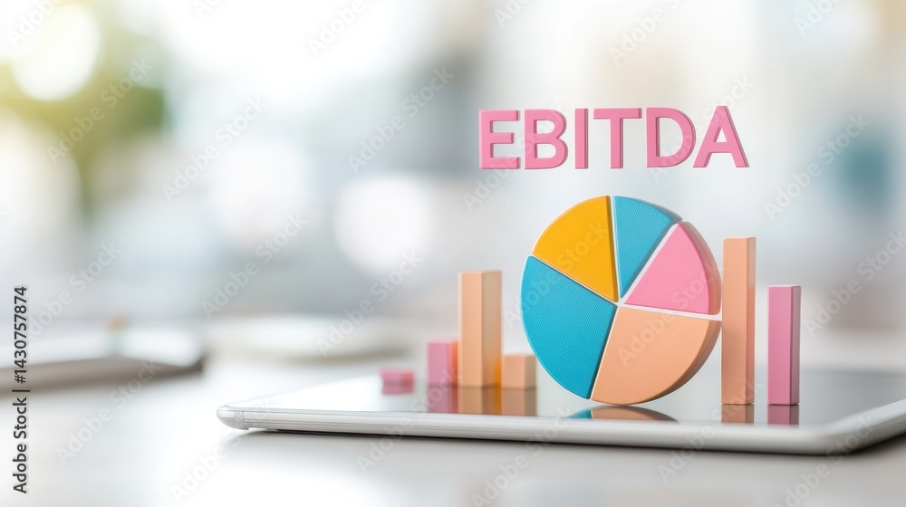 Aufkleber a financial analysis illustration showcasing a pie chart and bar graph on a tablet, symbolizing ebit