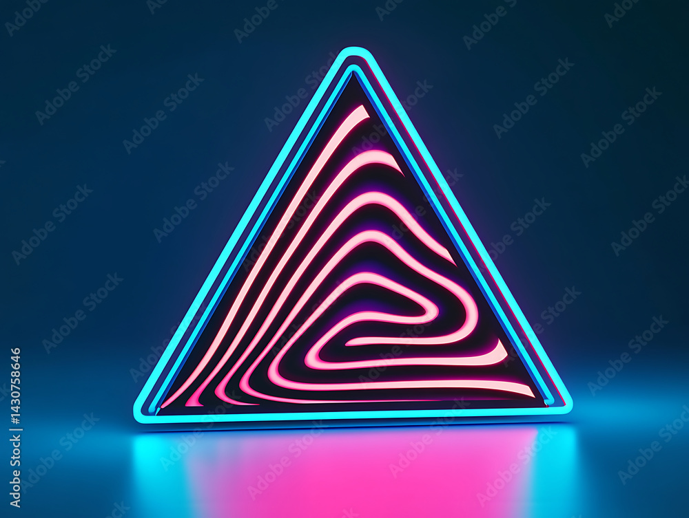 Poster colorful abstract triangle with glowing neon lines on a dark background showcases modern design elem