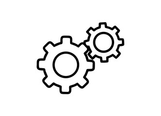 Vector Illustration of Two Interlocking Gears in Black Outline Style Representing Mechanical Motion