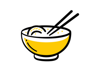 Vector Illustration of a Yellow Bowl of Noodles with Black Chopsticks on Top