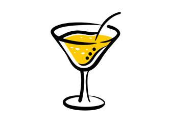 Vector Illustration of a Cocktail Glass with Yellow Liquid and Straw, Accented by White and Black Dots