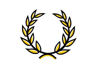 Vector Illustration of a Yellow Laurel Wreath with Black Outlines, Symbolizing Victory and Honor