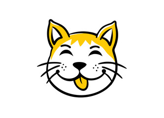 Vector Illustration of a Cartoon Cat Face with Yellow Fur, White Cheeks, and a Cheerful Expression