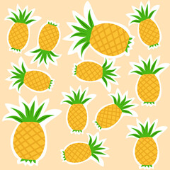 Cheerful Pineapple Stickers on Peach Background for Summer Vibes, Tropical Decor, and Fruit-Themed Crafts