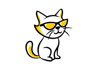 Vector Illustration of a Cartoon Cat Wearing Sunglasses with Yellow Accents Sitting Contentedly