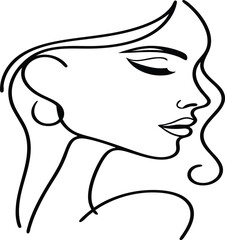 Woman face one line drawing on white background