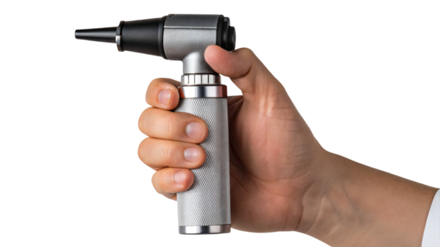 hand holding an otoscope isolated - Powered by Adobe