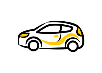 Vector Illustration of a Sleek Yellow and Black Car with Modern Rounded Design and Smooth Curves