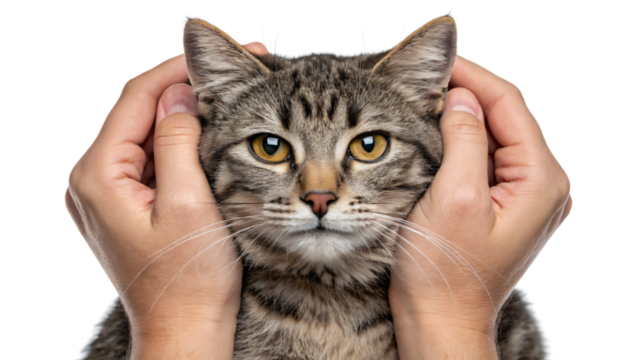 hands pet cat isolated