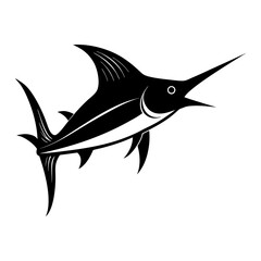 Marlin Fish Silhouette Vector Icon  White Background.