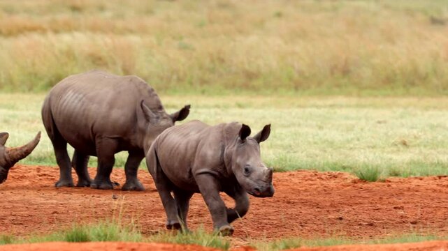 Playful baby rhino runs off with too much energy in funny moment