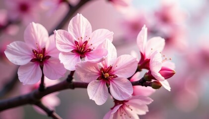 Fototapeta premium Delicate pink cherry blossoms, soft petals, intricate branches , cherry blossom, tree, cherry