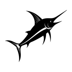 Marlin Fish Silhouette Vector Icon  White Background.