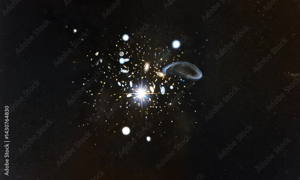Wall mural glowing stars moving in deep space appearing as distant galaxies made with generative ai technology