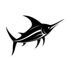 Marlin Fish Silhouette Vector Icon  White Background.